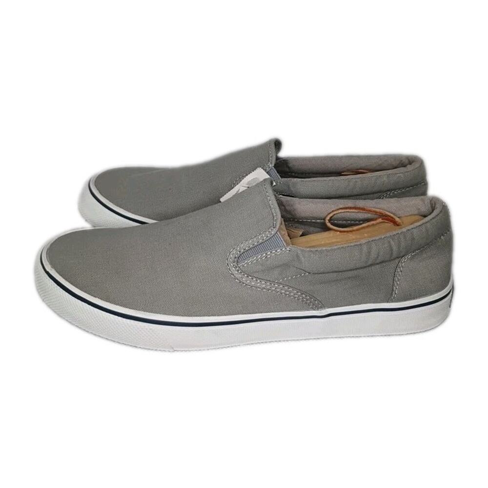 Sperry Mens Striper II Slip On Sneaker Gray Canvas Size 11 Boat Casual Preppy